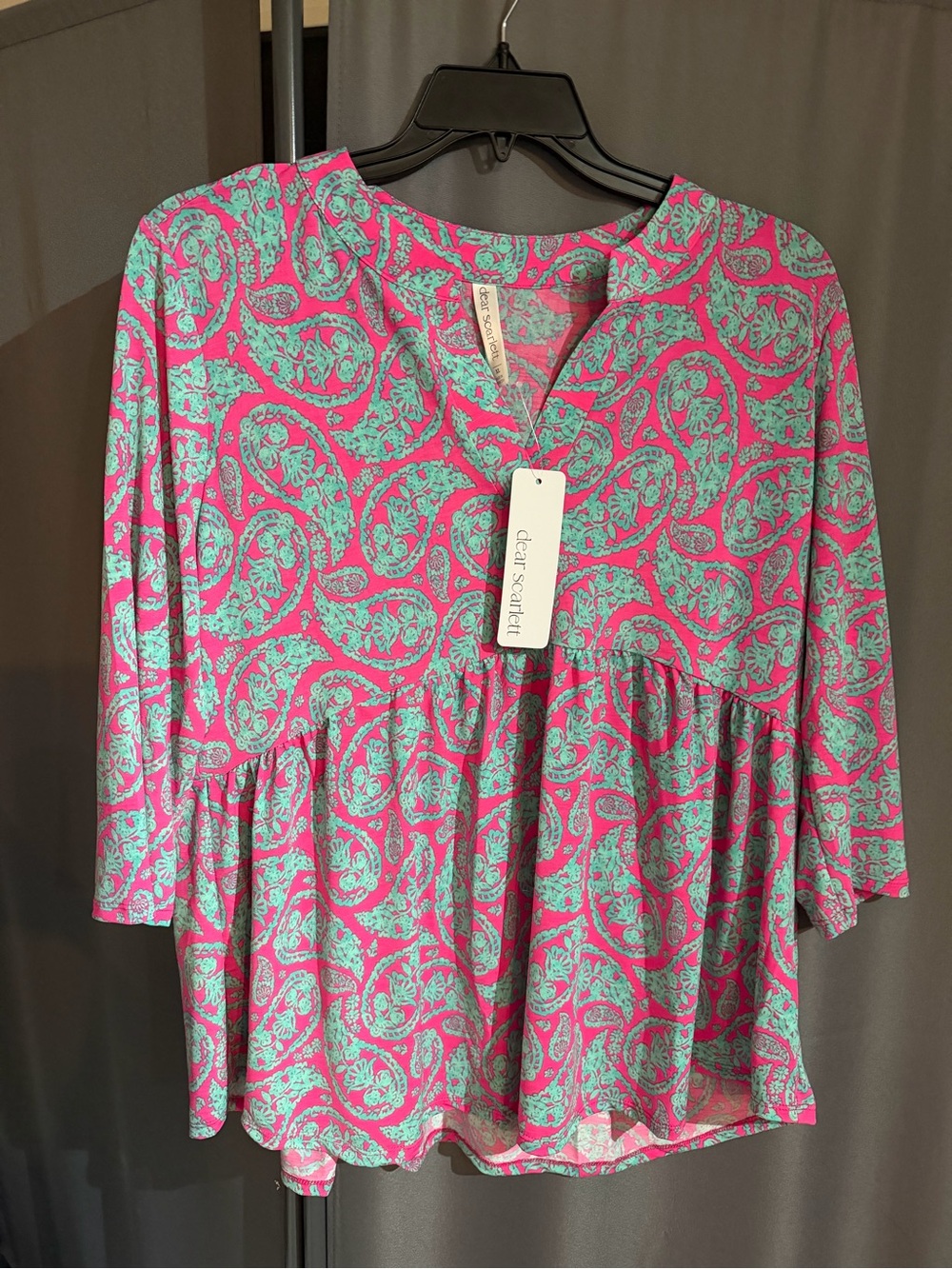 NWT Dear Scarlett Pink and Teal Paisley Babydoll Top